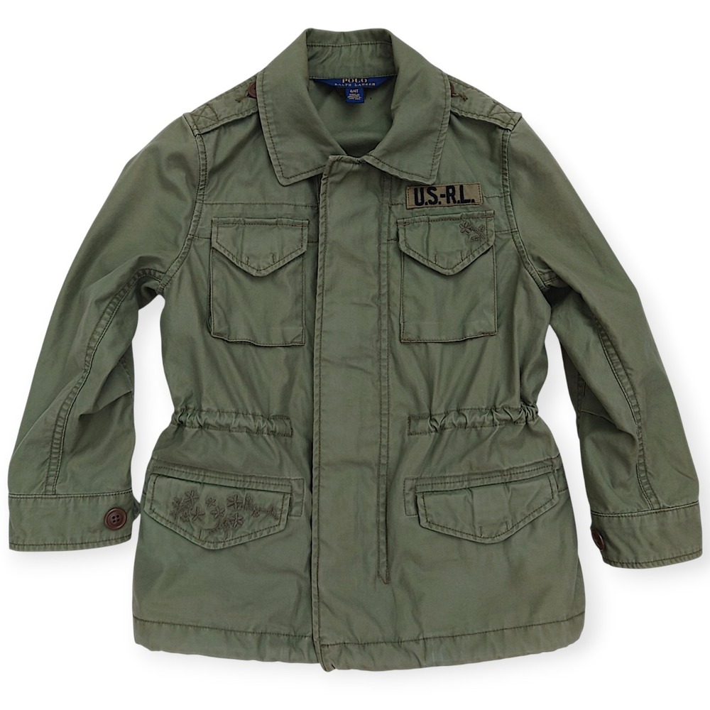 Polo Ralph Lauren Girls Size 4T Embroidered Military Jacket Twill Olive Green